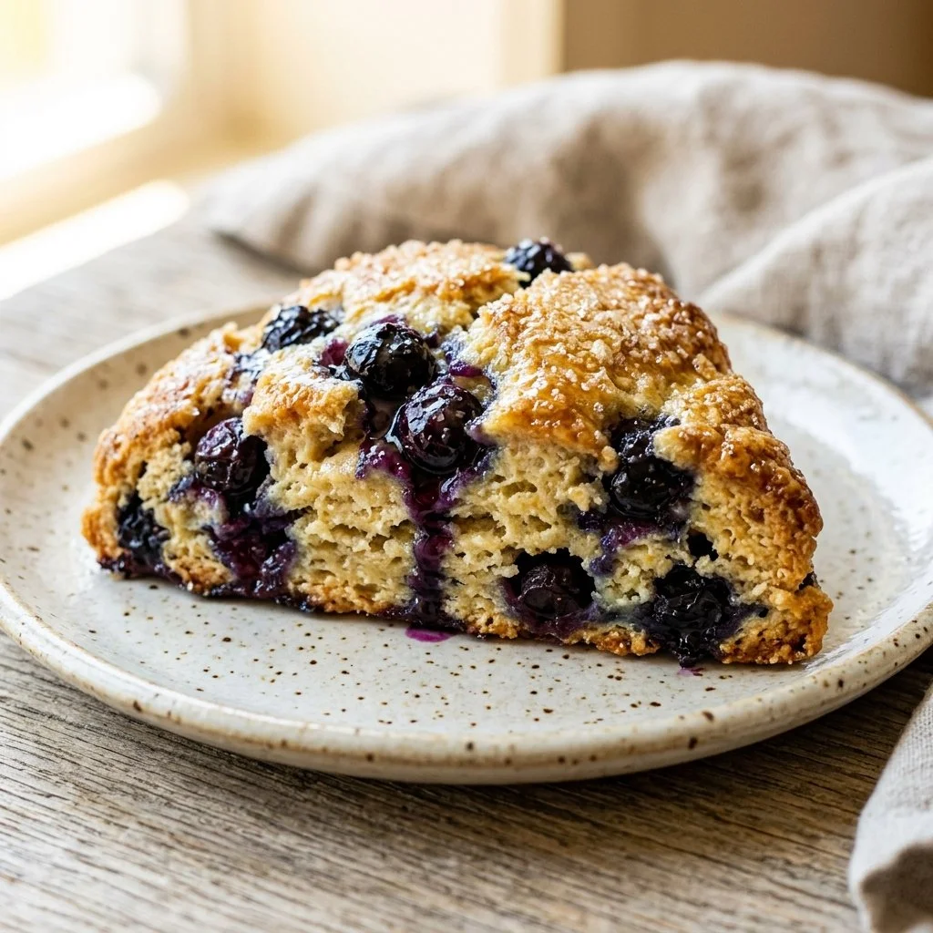 Freshly baked blueberry scones on a cooling rack