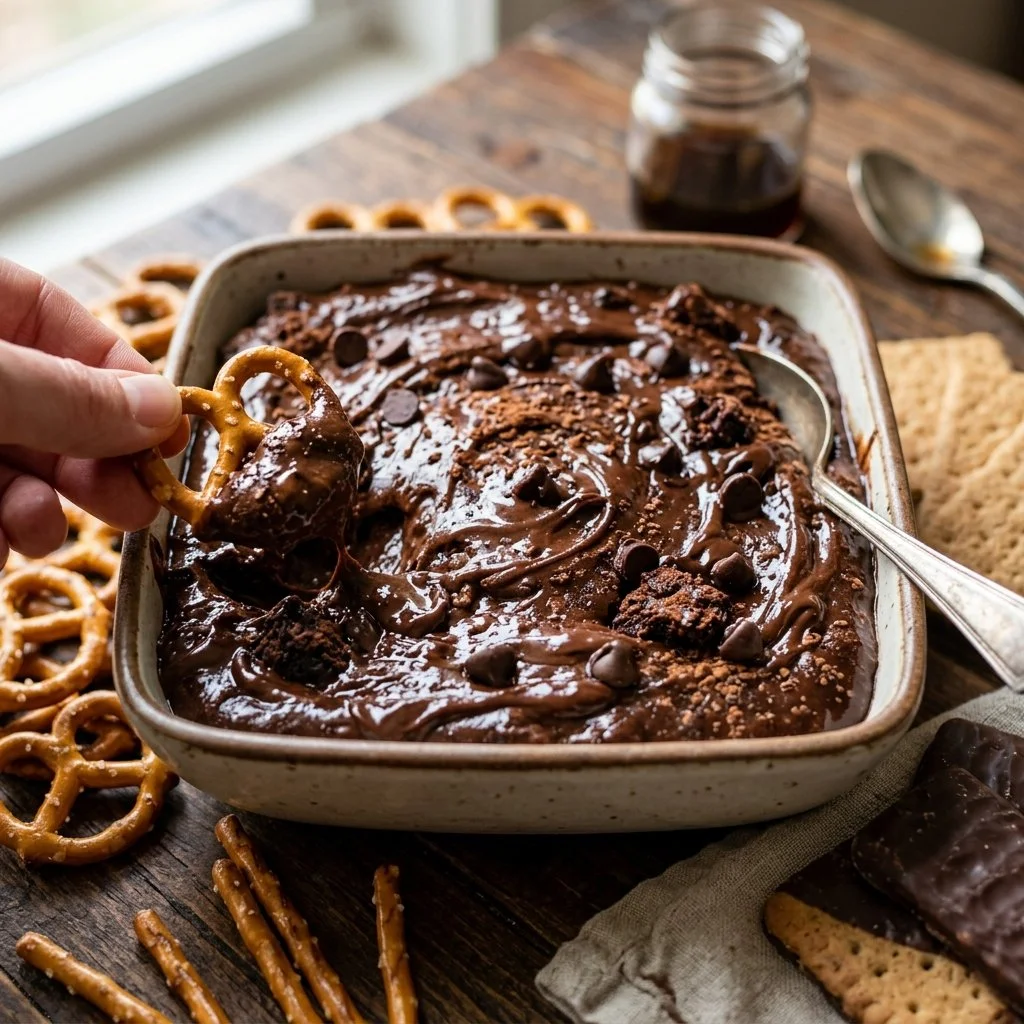 Delicious brownie batter dip served in a bowl