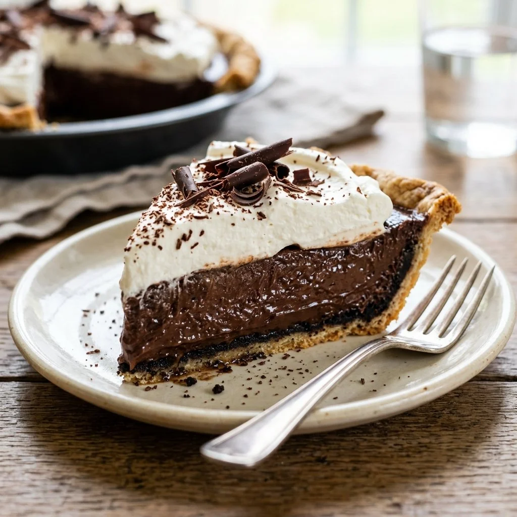Delicious Chocolate Silk Pie with a creamy, chocolate filling and whipped topping