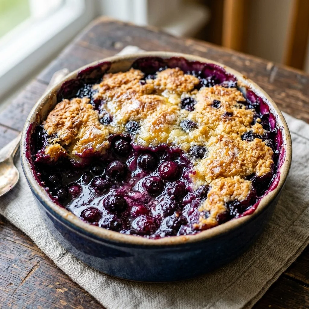 Delicious classic blueberry cobbler fresh out of the oven