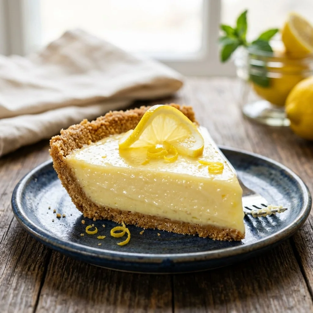 Delicious Frozen Lemonade Pie served on a bright summer day.