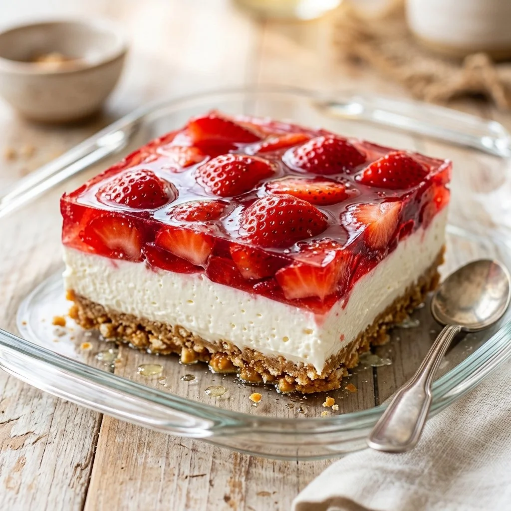 A delicious Strawberry Pretzel Salad served in a bowl, showcasing its vibrant colors.