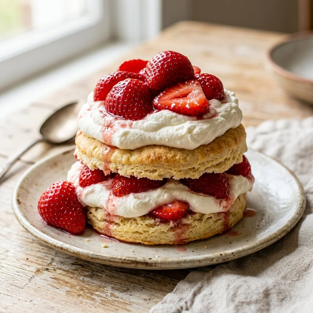 Delicious Strawberry Shortcake with fresh strawberries and whipped cream